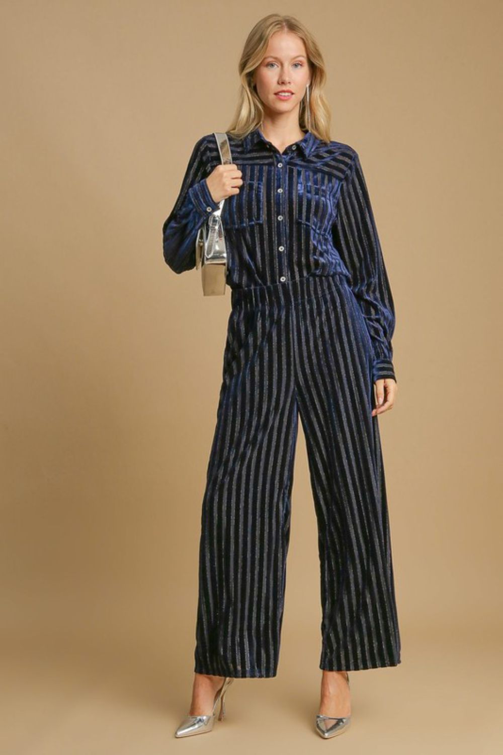 Striped Wide Leg Velvet Pants
