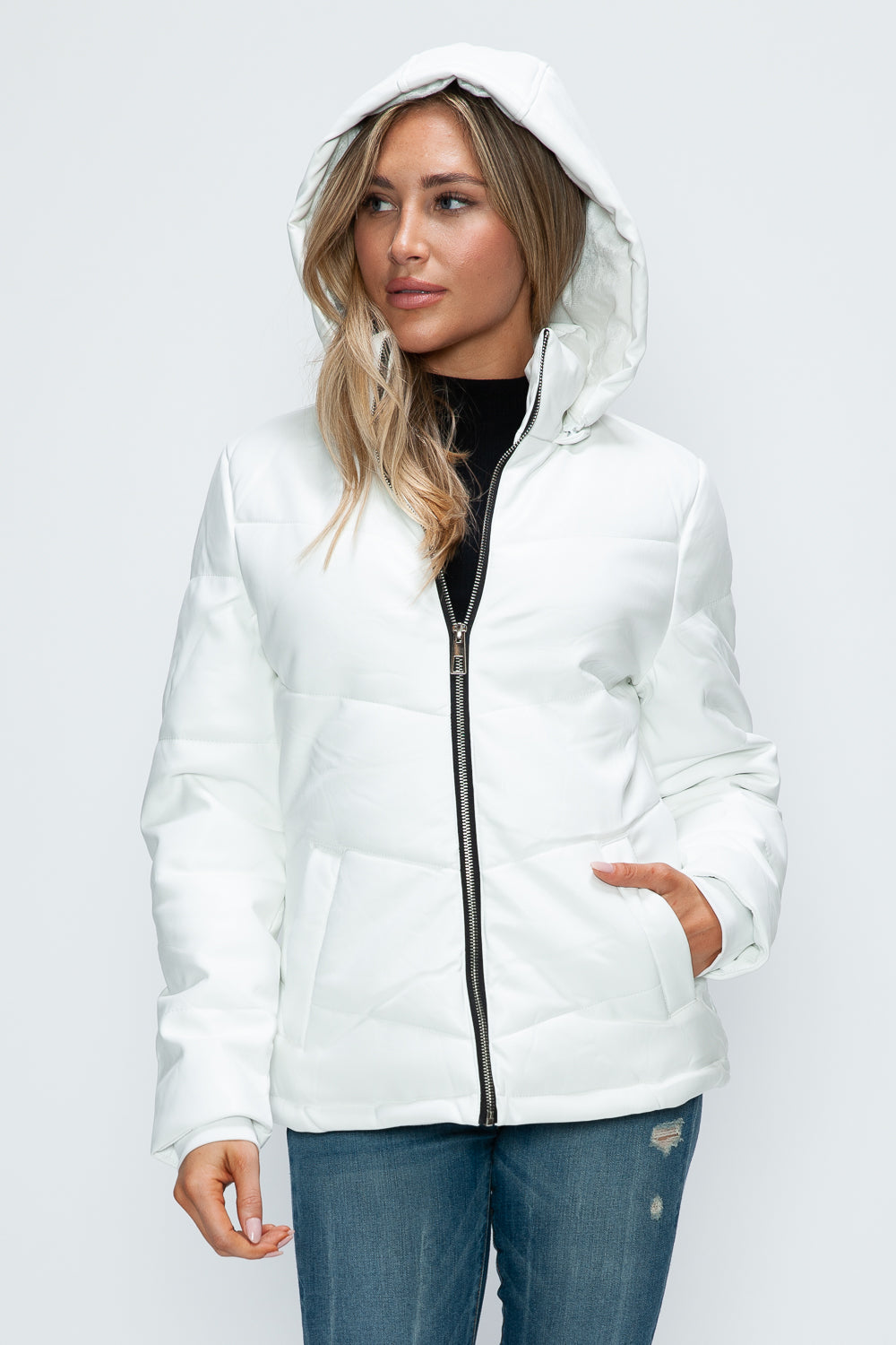 Pocketed Zip Up Puffer Jacket with Removable Hood