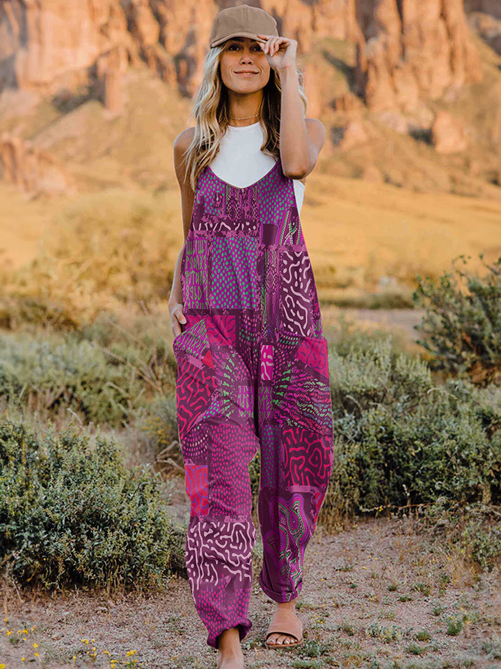 Print V-Neck Sleeveless Jumpsuit
