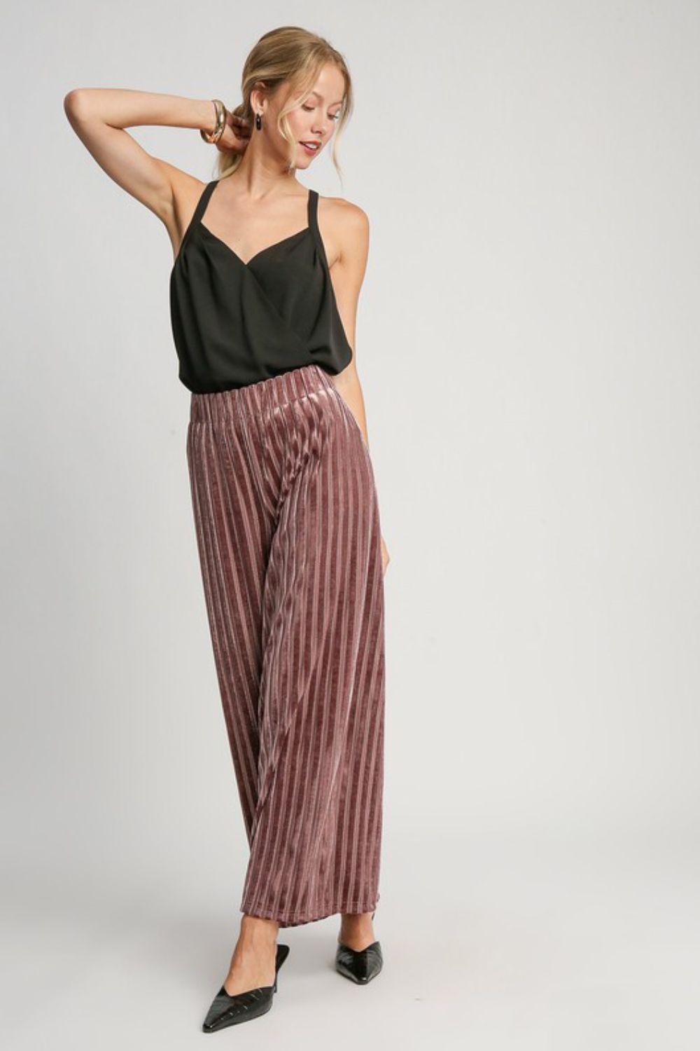 Striped Wide Leg Velvet Pants