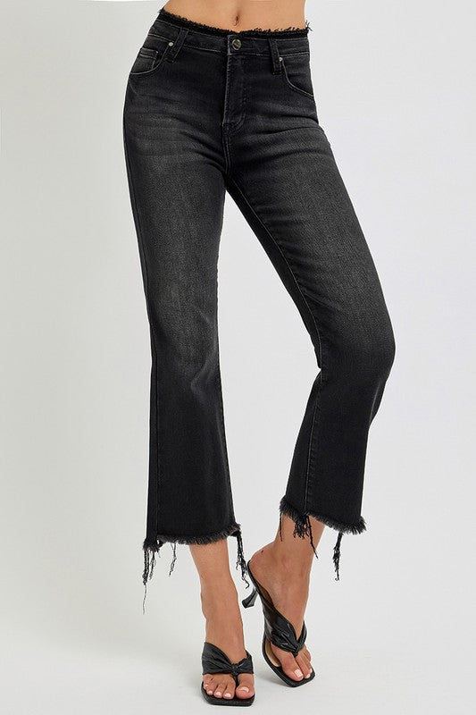 Raw Hem Cropped Flare Jeans Plus-Size