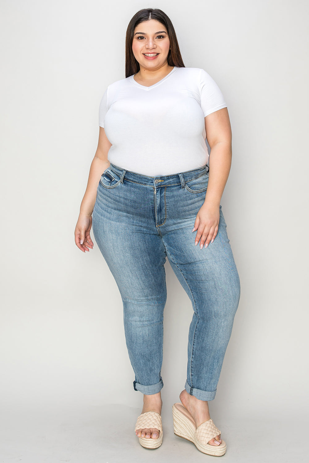 Cuffed Hem Slim Jeans