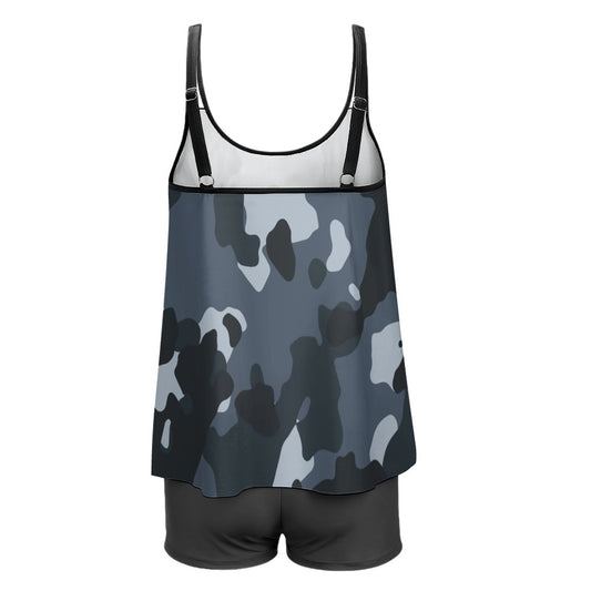 Plus 2-Piece Gray Camo Tankini & Boy Shorts Sets