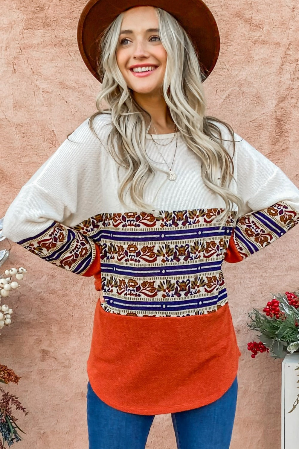 Long Sleeve Color Block Top