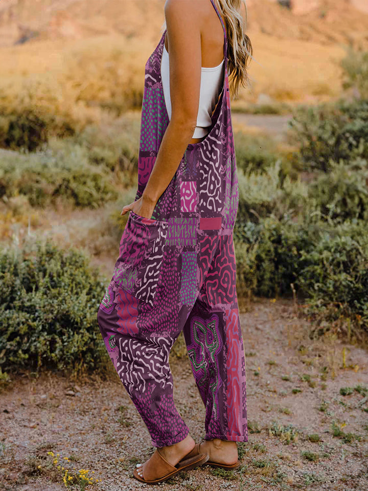 Print V-Neck Sleeveless Jumpsuit