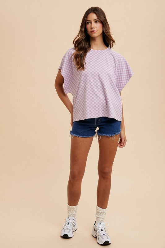 Checkered Round Neck Short Sleeve T-Shirt