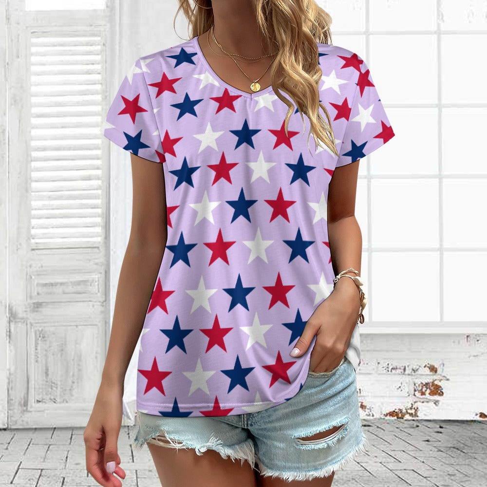 Women’s 4th of July V-neck Short Sleeve T-shirts