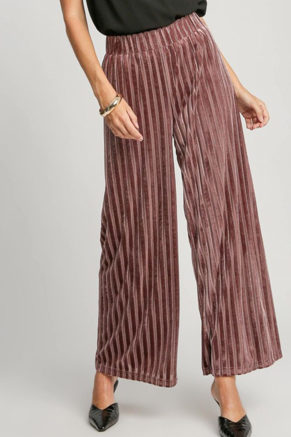 Striped Wide Leg Velvet Pants