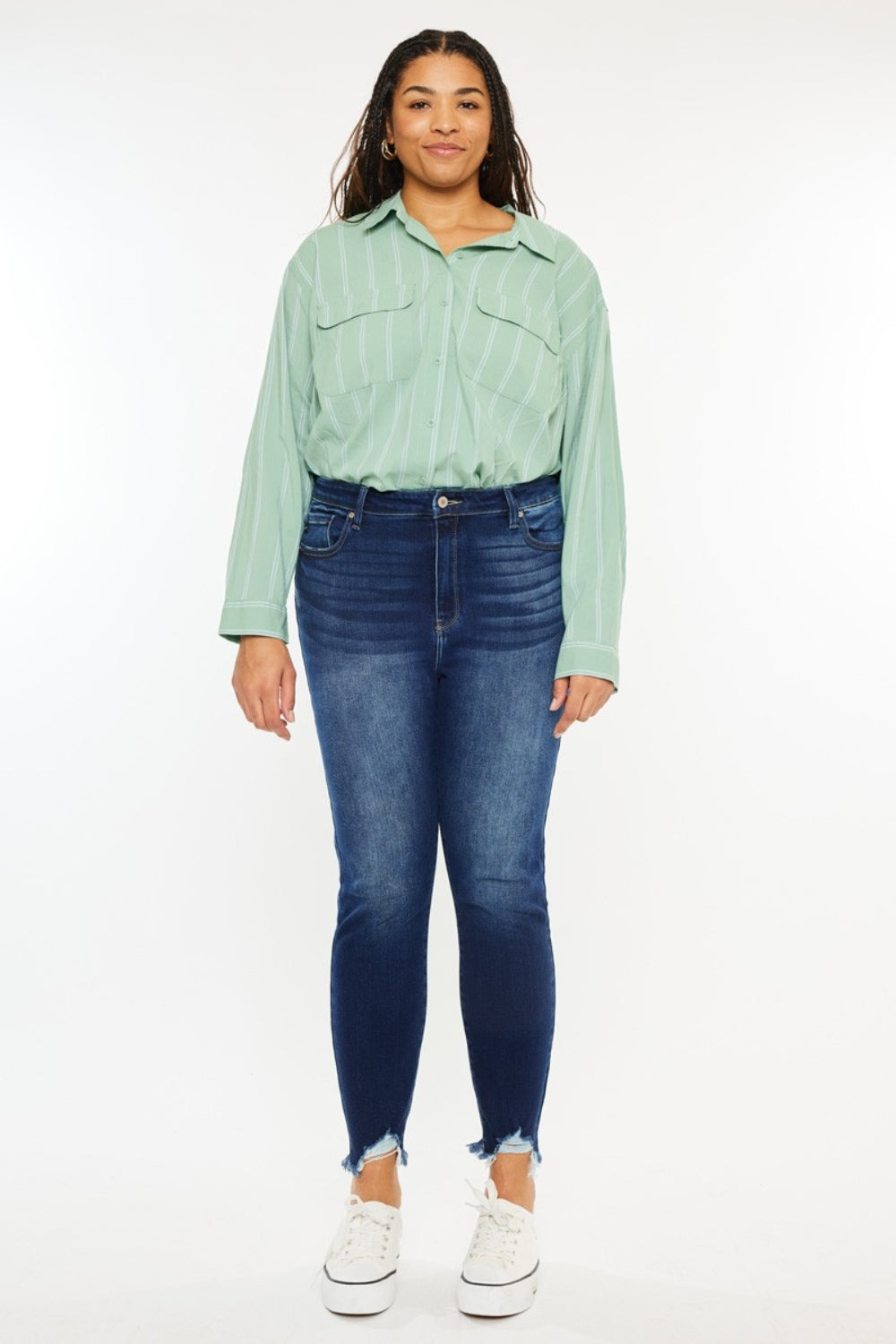 High Rise Frayed Ankle Skinny Jeans