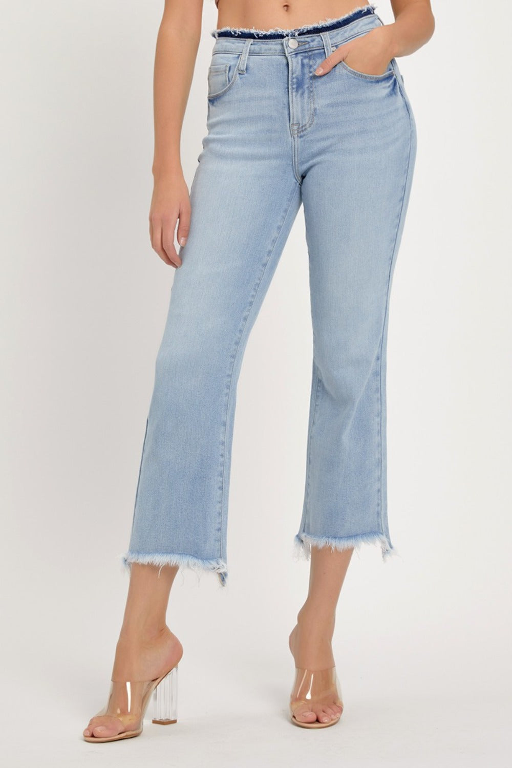 High Rise Raw Edge Crop Jeans