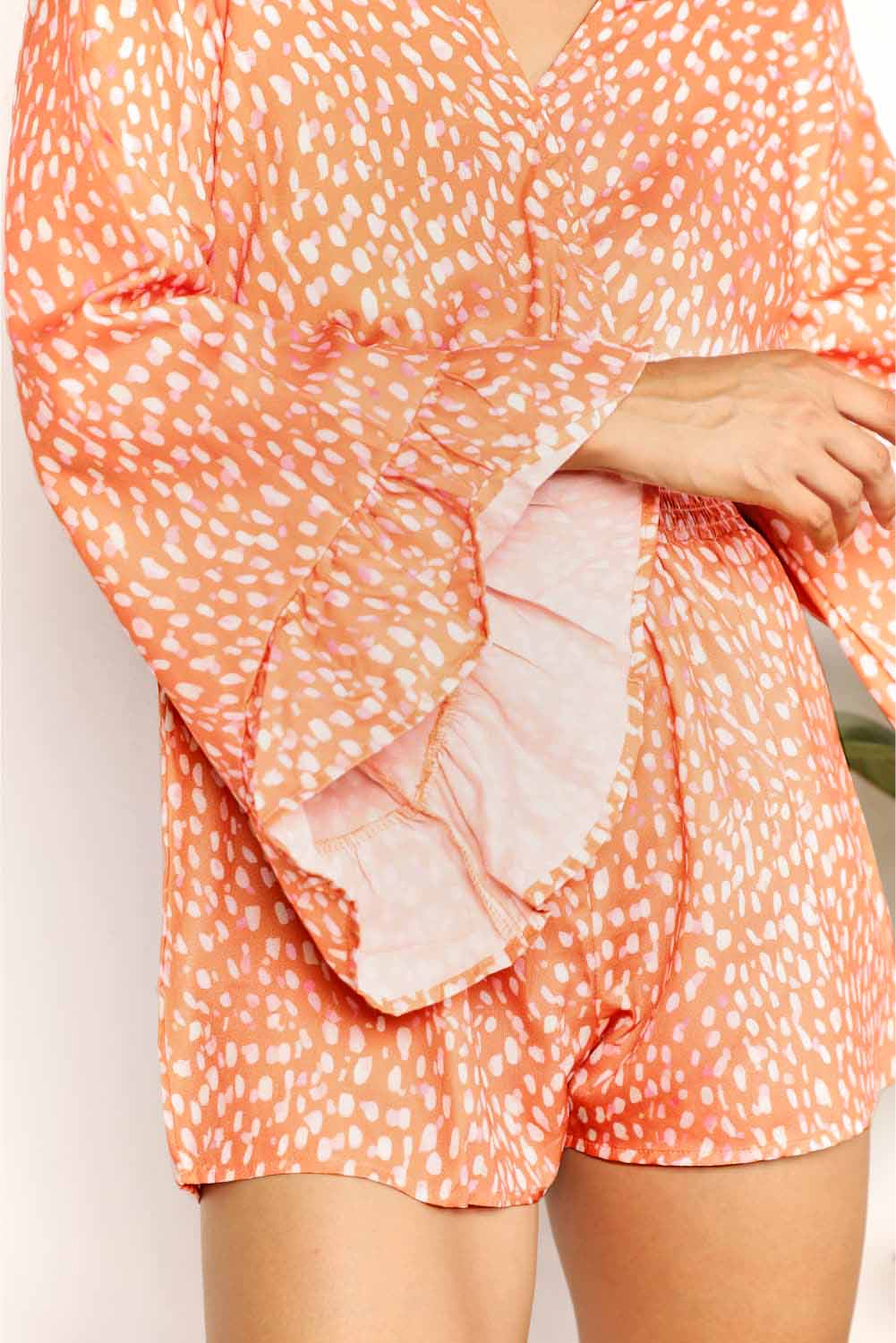 Print Flare Sleeve Surplice Romper