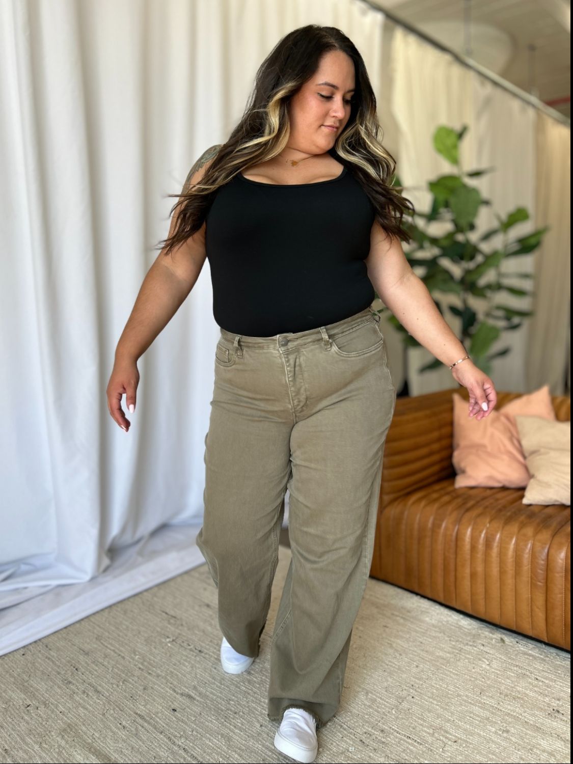 High Rise Garment Dye Wide Leg Jeans