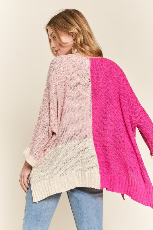 Side Slit Color Block Long Sleeve Sweater
