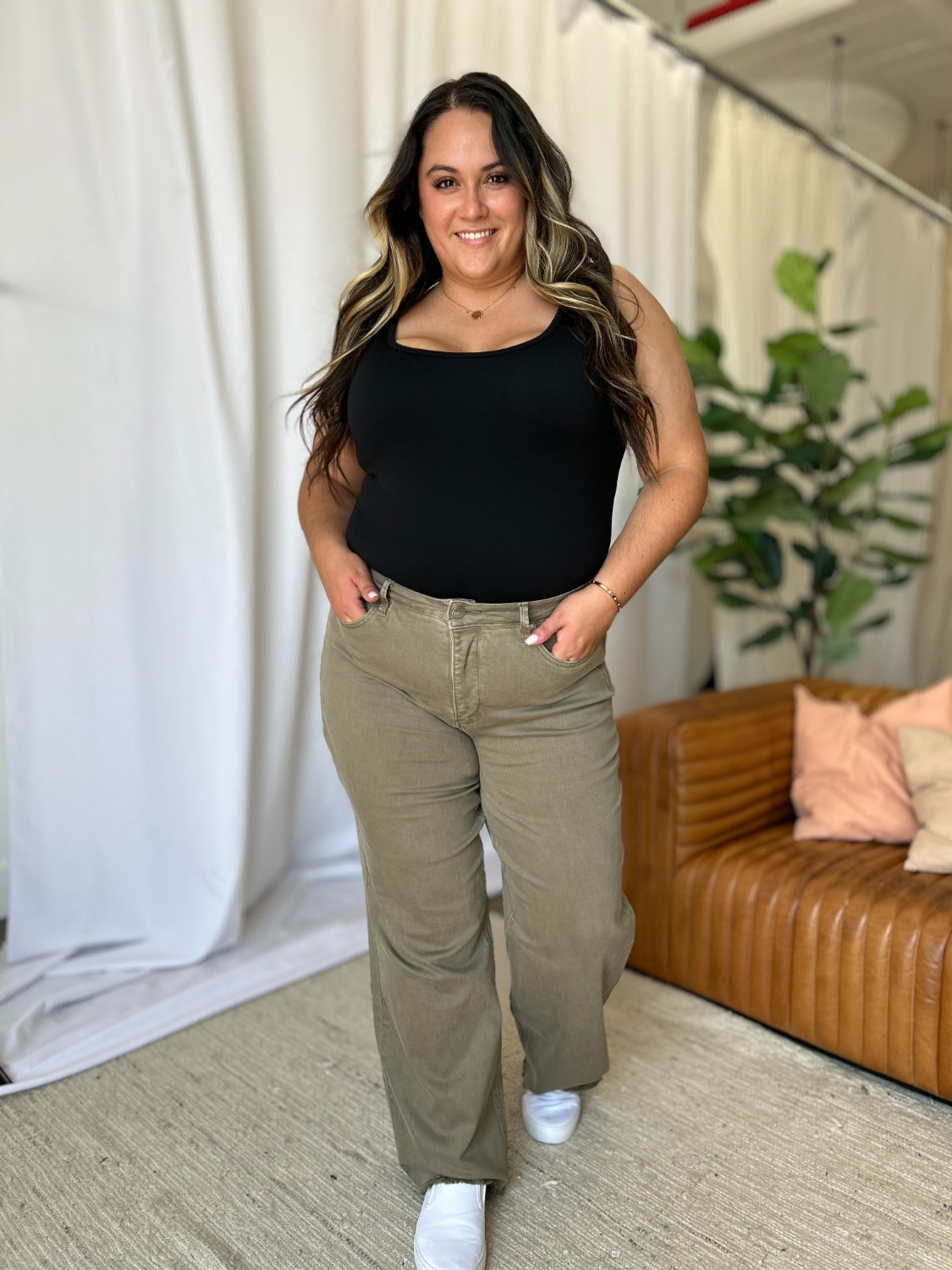 High Rise Garment Dye Wide Leg Jeans