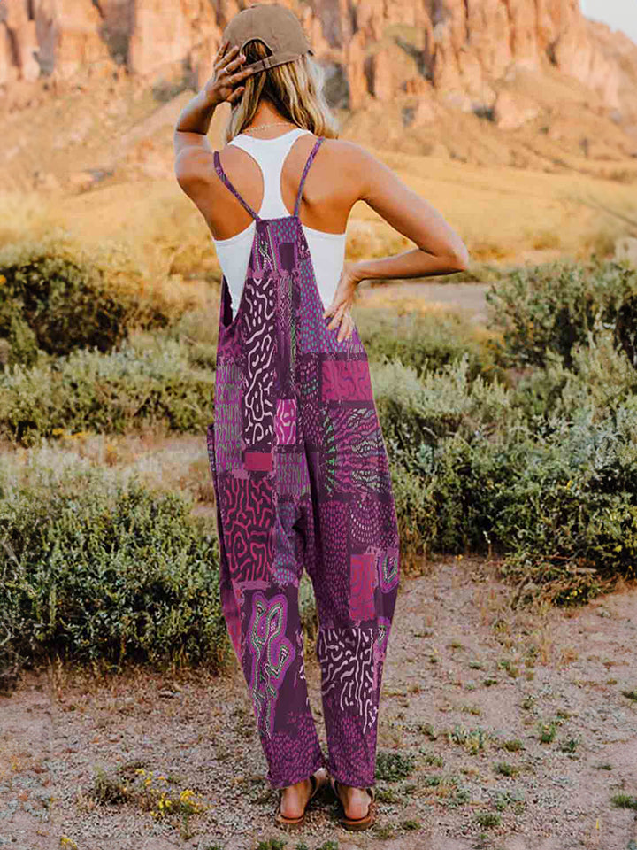 Print V-Neck Sleeveless Jumpsuit