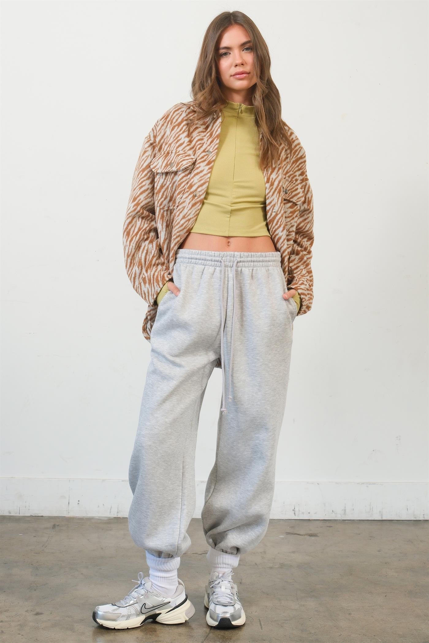 Zebra Print Snap Down Long Sleeve"Shacket" Shirt Jacket