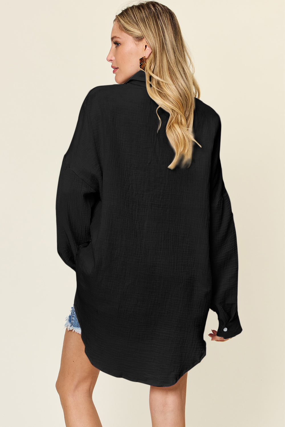 Pocketed Textured Button Up Shirt