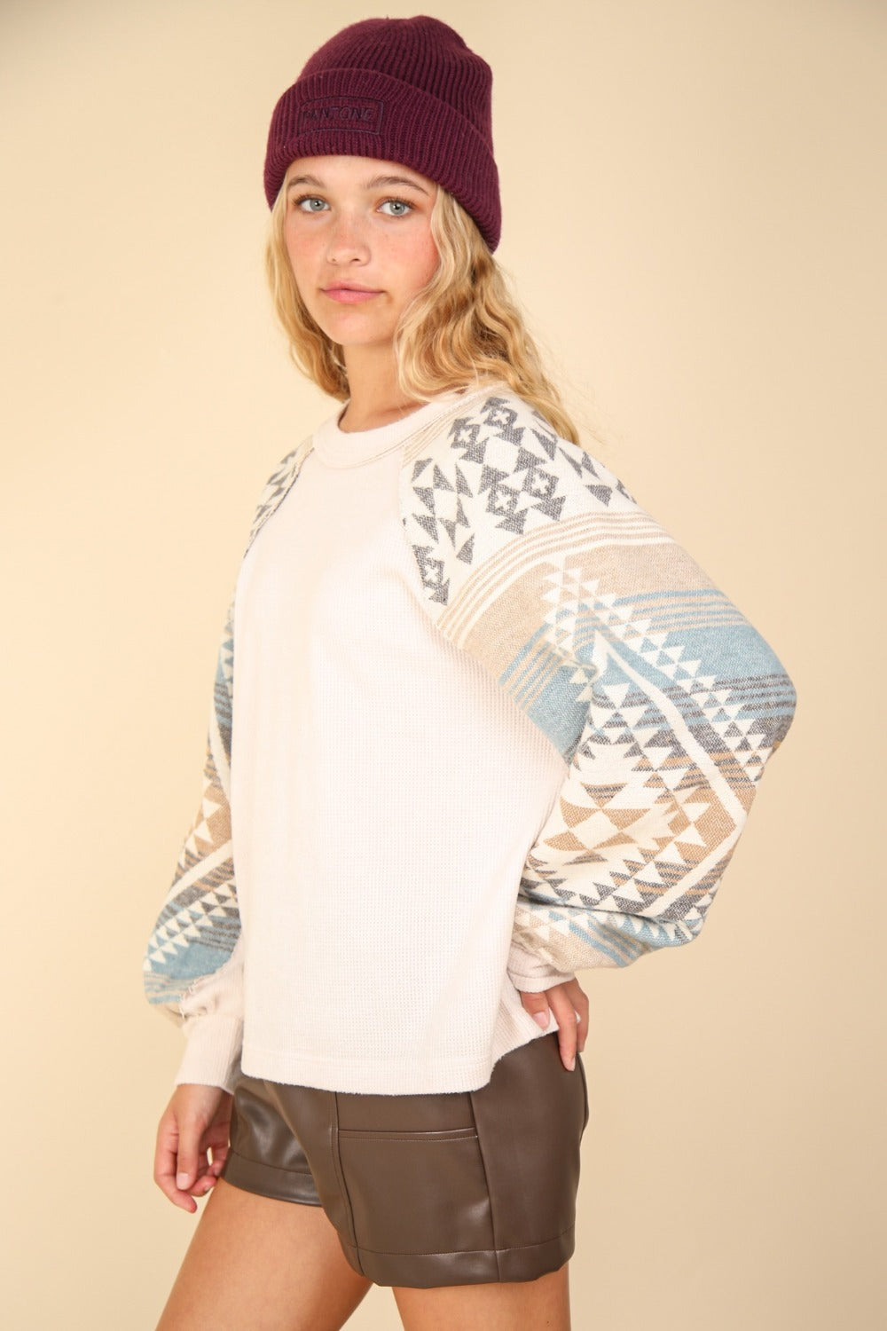 Print Long Sleeve Round Neck Knit Top