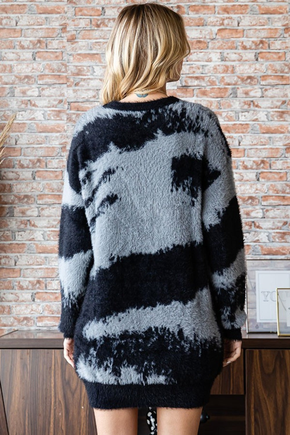 Abstract Contrast Feather Yarn Sweater