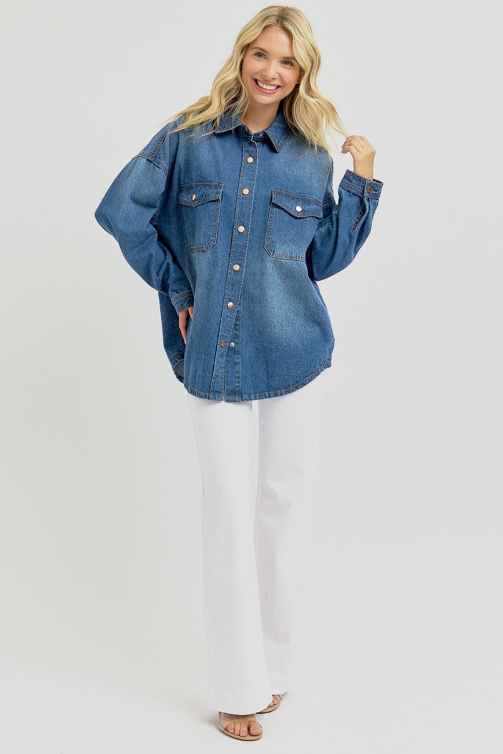 Snap Down Long Sleeve Denim"Shacket" Shirt Jacket