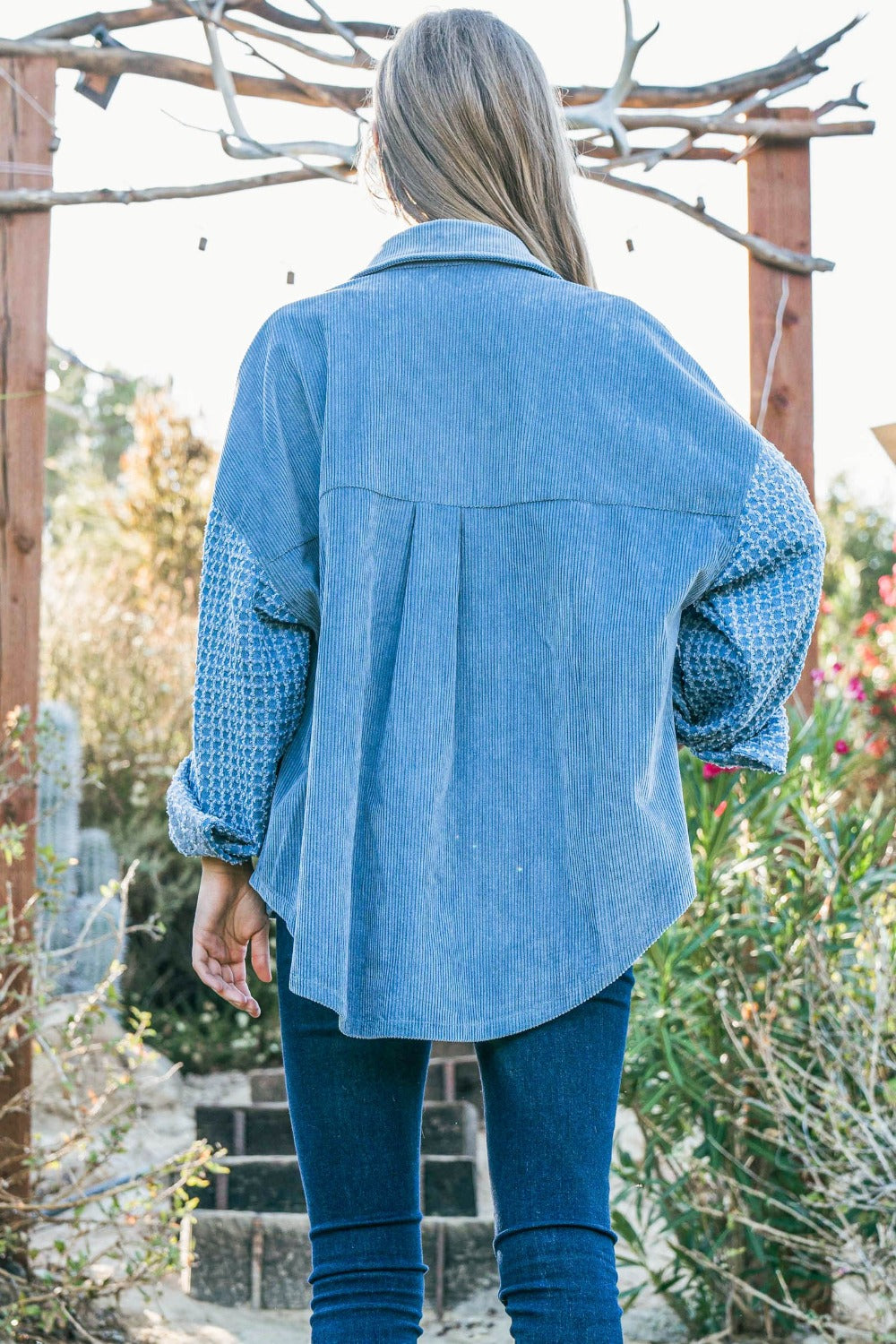 Button Down Corduroy Contrast Texture Long Sleeve "Shacket" Shirt Jacket