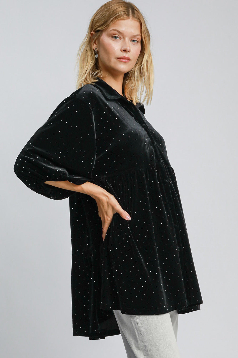 Polka Dot Button Up Half Sleeve Shirt