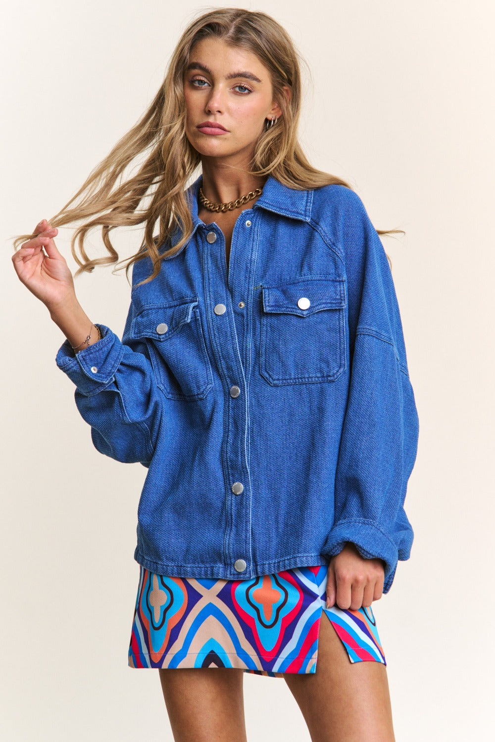 Snap Down Long Sleeve Denim"Shacket" Shirt Jacket