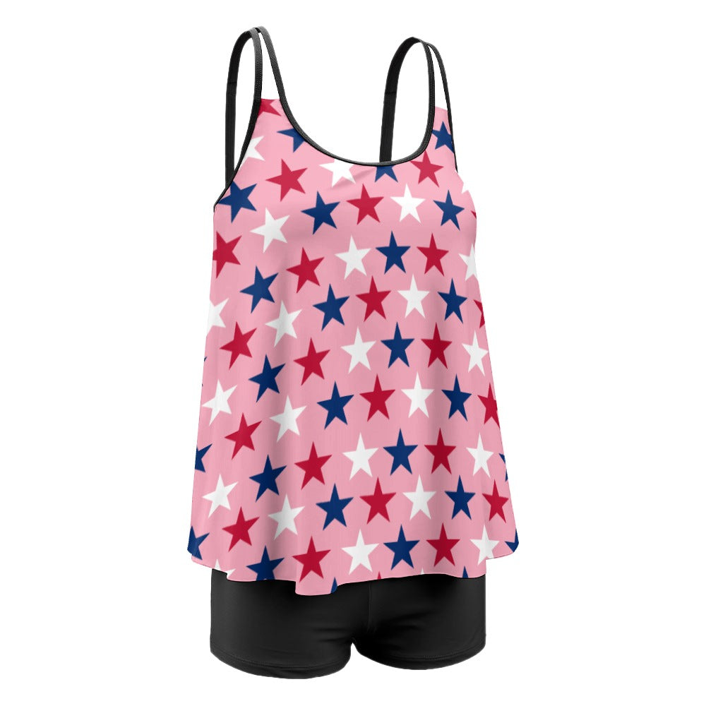 Plus 2-Piece 4th of July Pink Tankini & Boy Shorts Sets