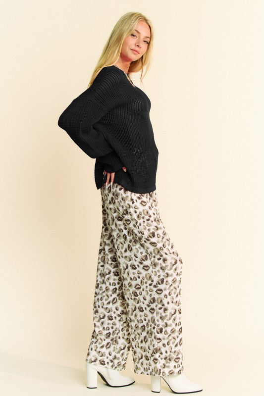 Star Front Crochet Drop Shoulder Knit Top