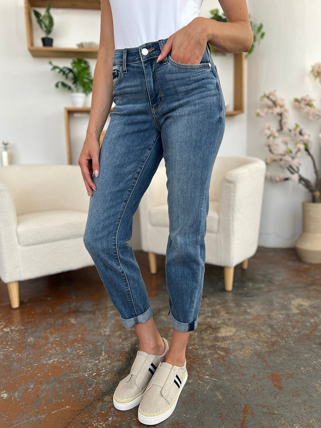 Cuffed Hem Slim Jeans