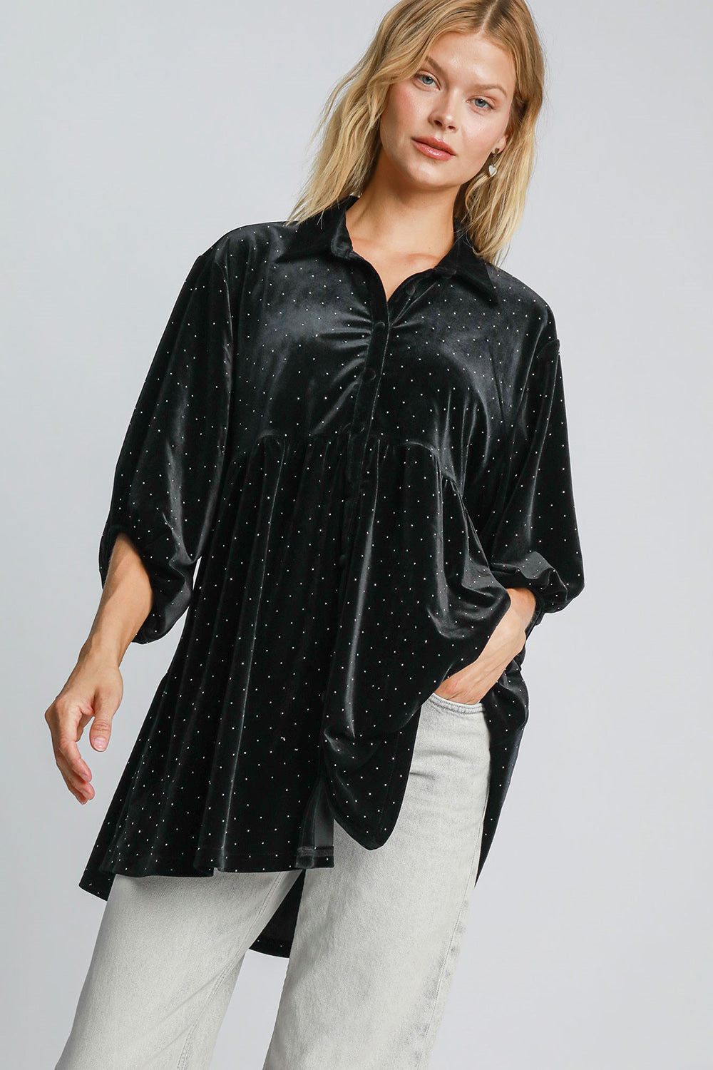 Polka Dot Button Up Half Sleeve Shirt
