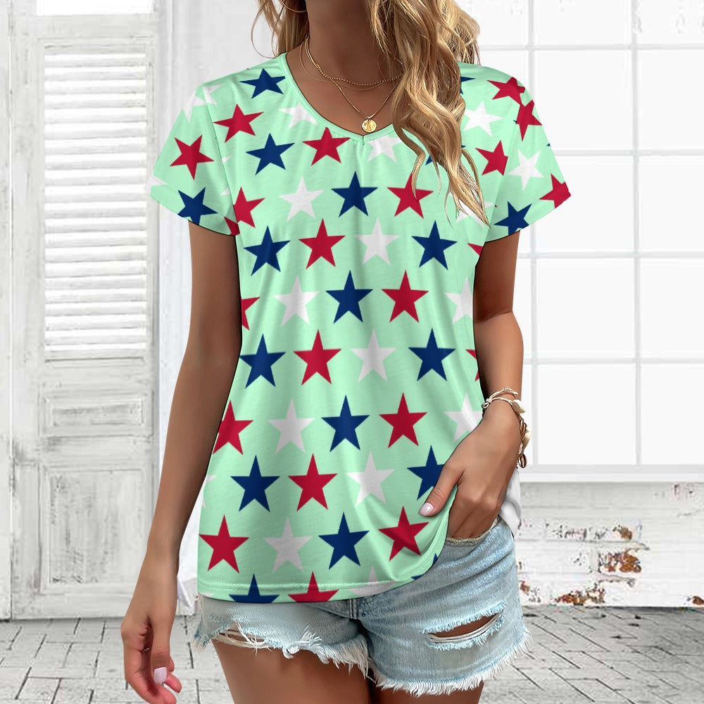 Women’s 4th of July V-neck Short Sleeve T-shirts