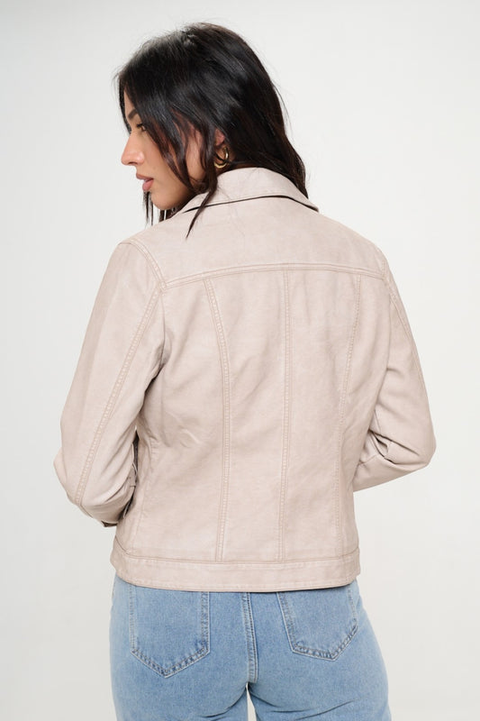 Button Down Cargo Vegan Leather "Shacket" Shirt Jacket