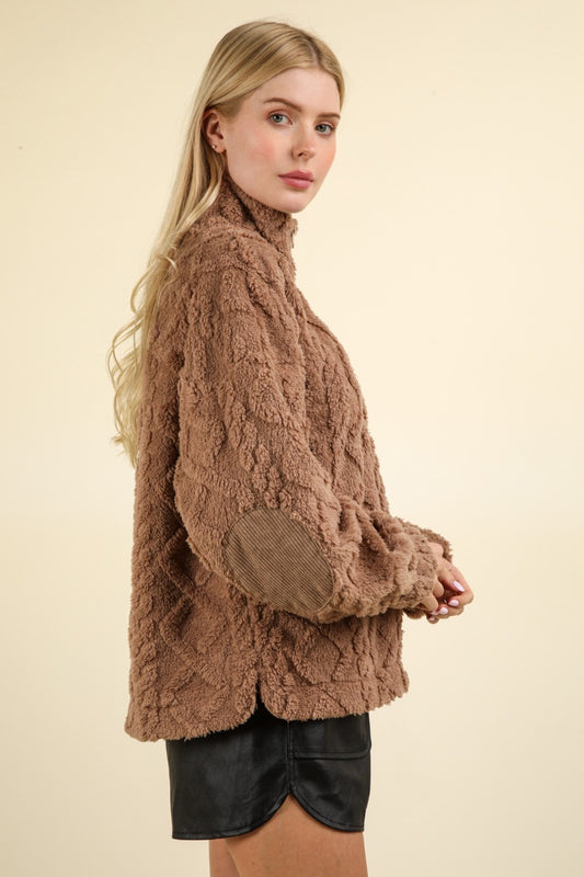 Fuzzy Fleece Half Zip Cable  Sweatshirt