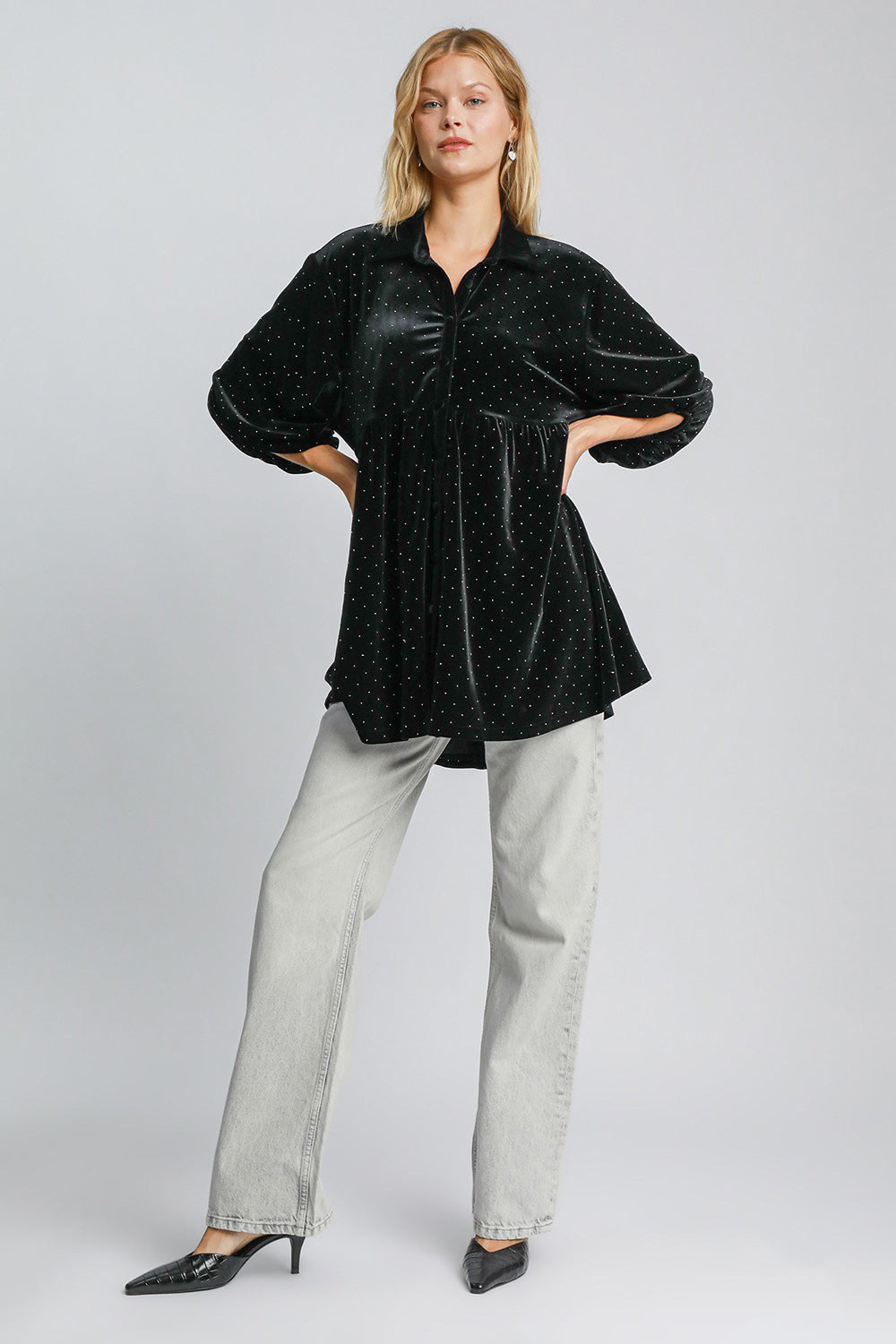Polka Dot Button Up Half Sleeve Shirt