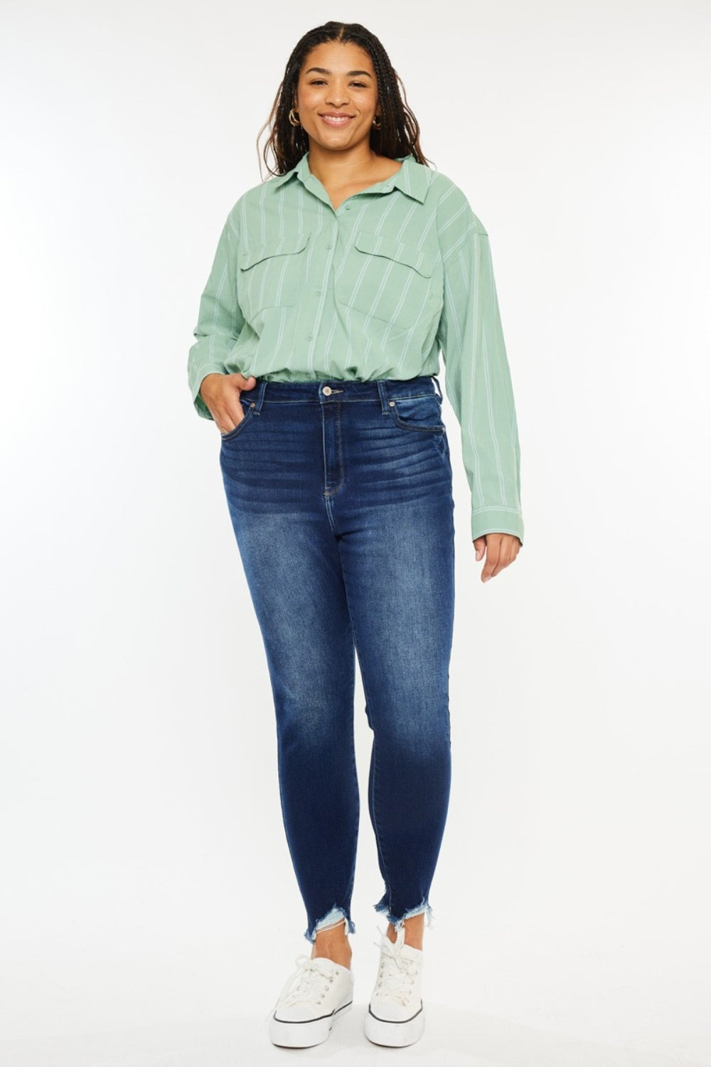 High Rise Frayed Ankle Skinny Jeans