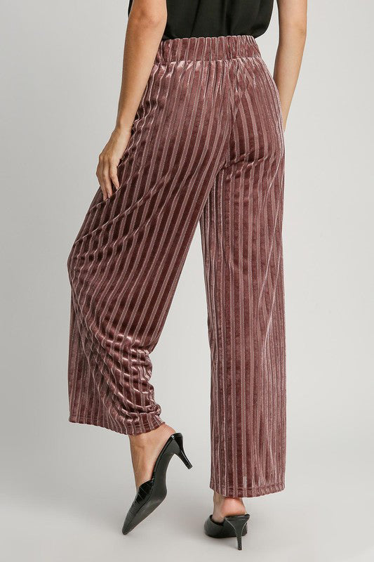 Striped Wide Leg Velvet Pants