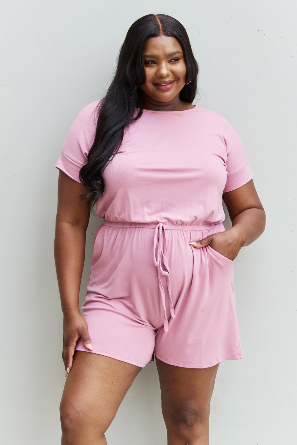 Short Sleeve Romper in Light Carnation Pink