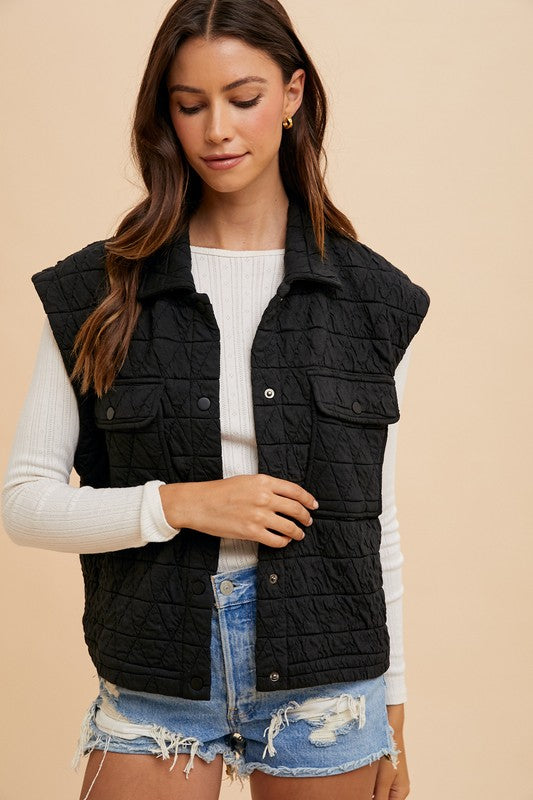 Texture Quilted Snap Down Vests