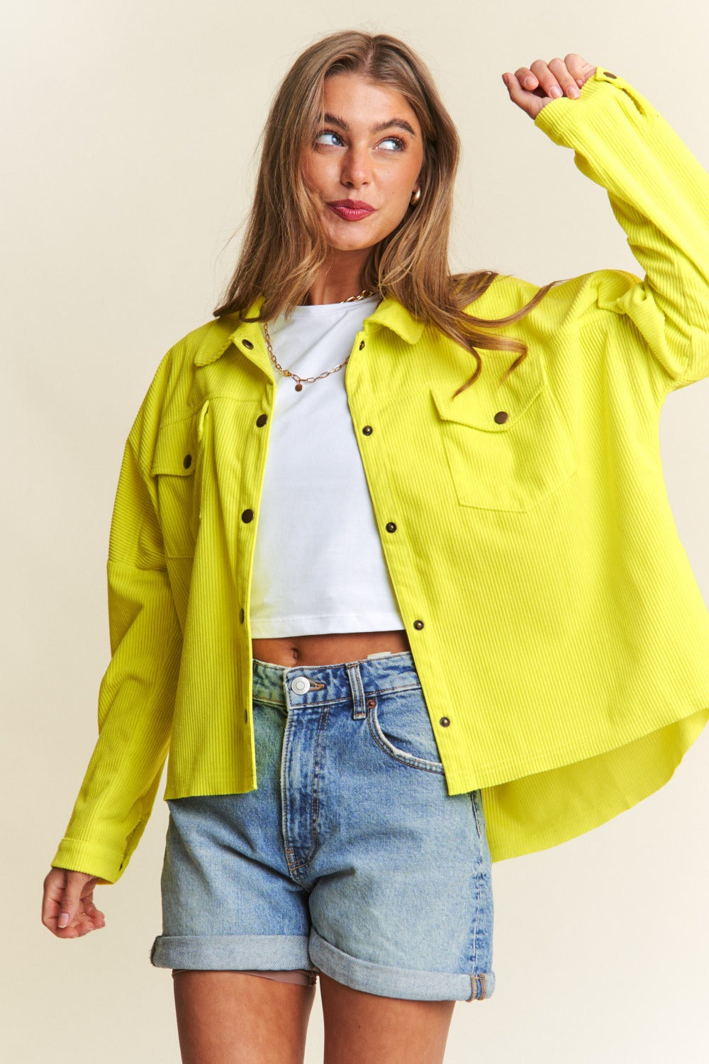 Snap Down Long Sleeve High Low "Shacket" Shirt Jacket