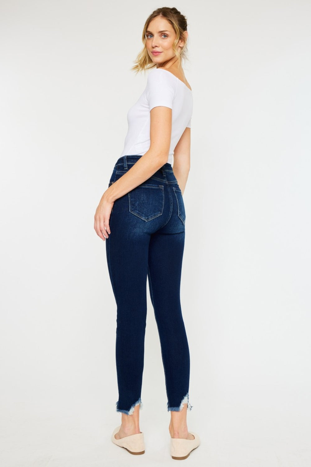 High Rise Frayed Ankle Skinny Jeans