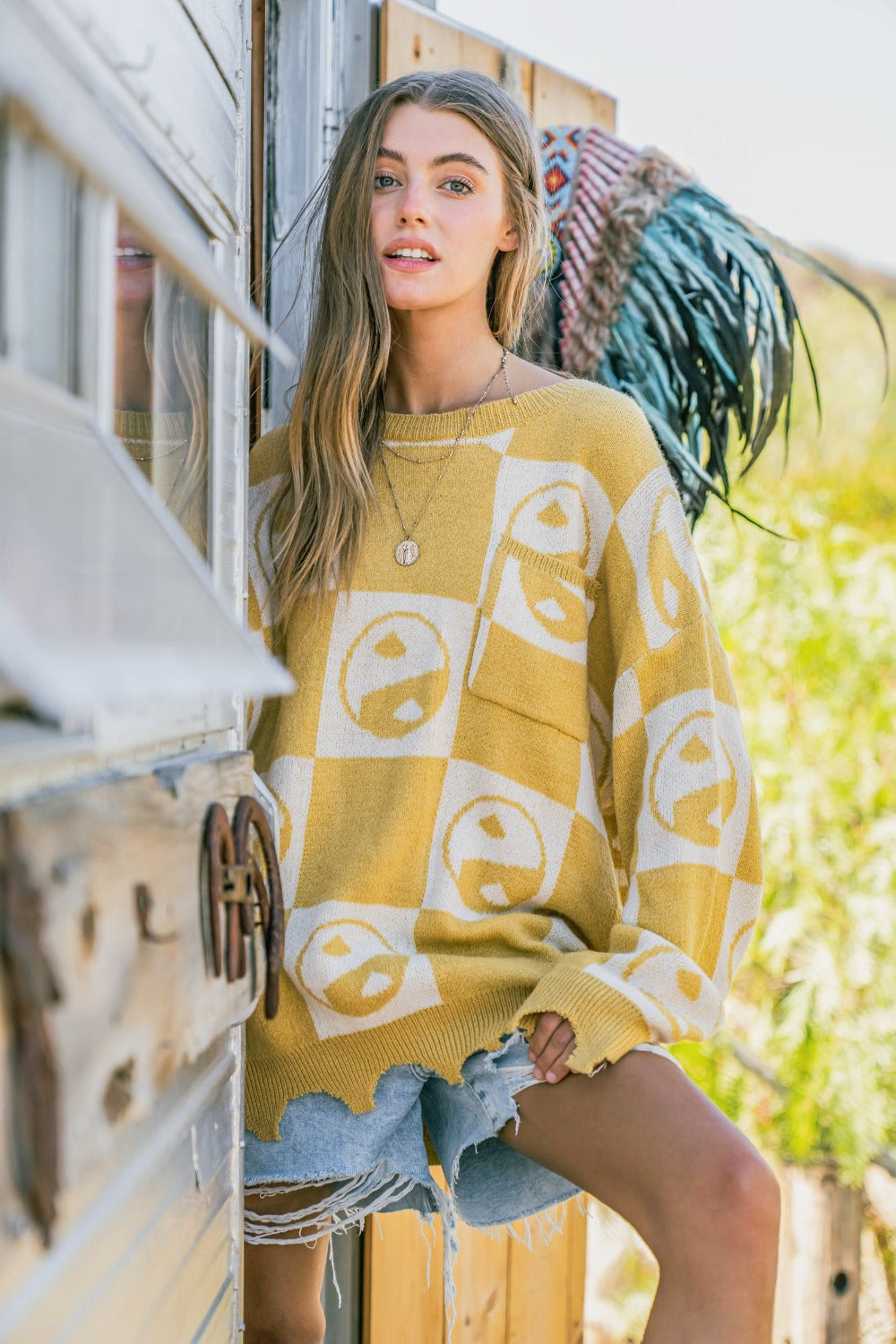 Checkerboard Sweater with Yin Yang