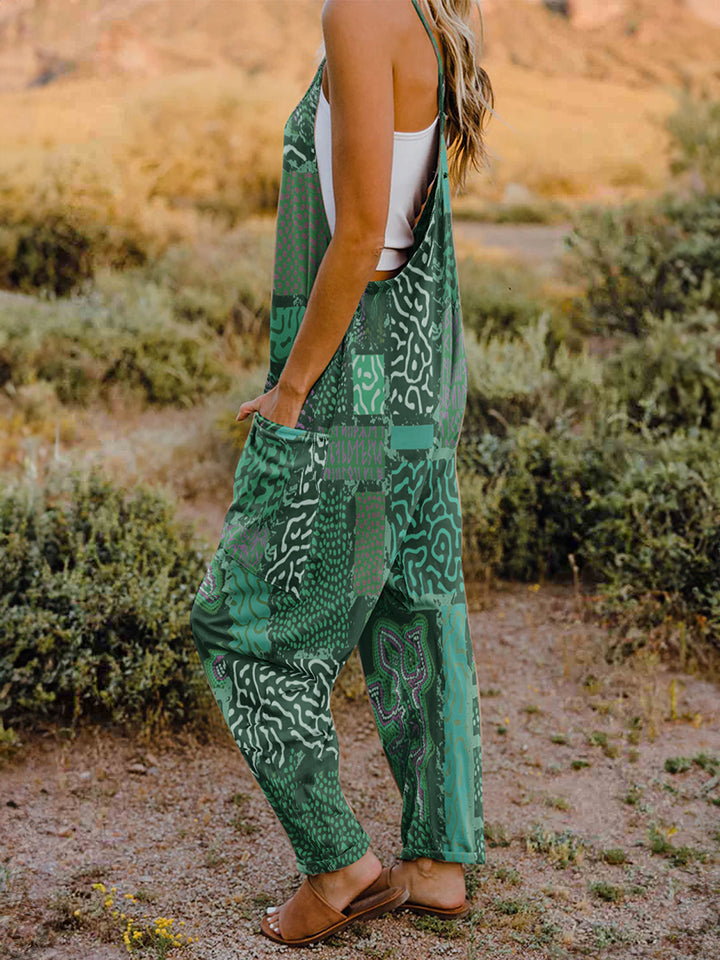Print V-Neck Sleeveless Jumpsuit