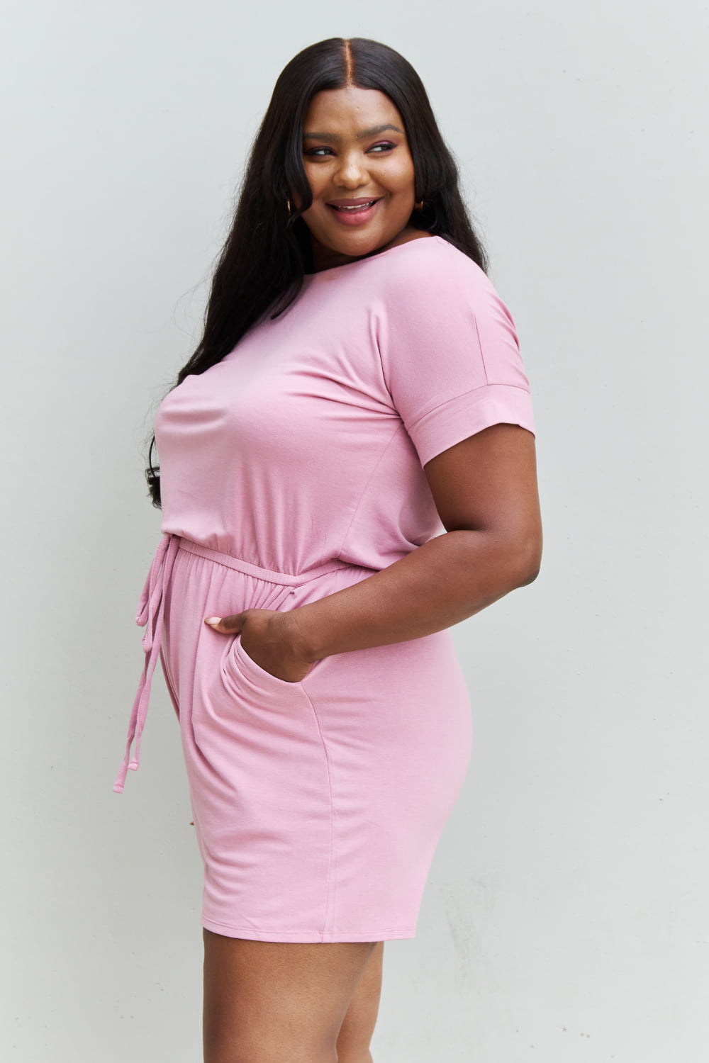 Short Sleeve Romper in Light Carnation Pink