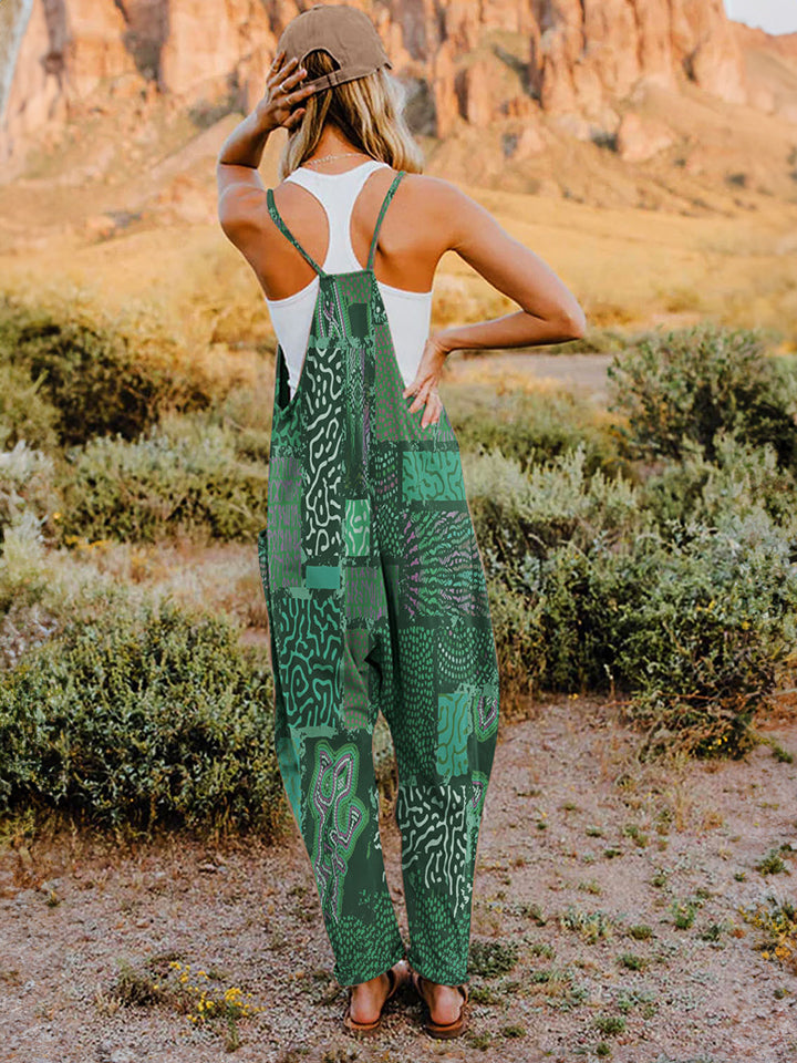 Print V-Neck Sleeveless Jumpsuit