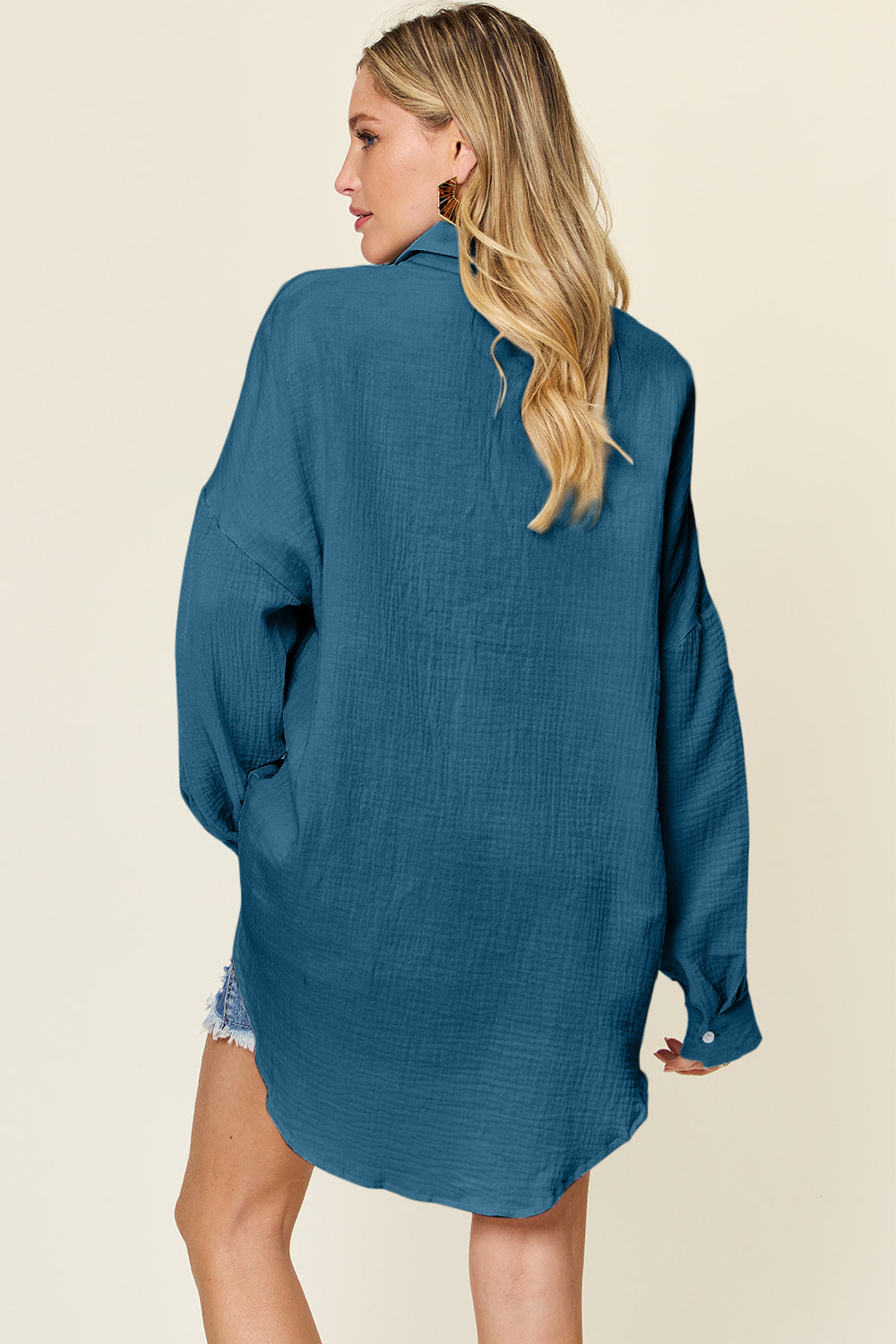 Pocketed Textured Button Up Shirt