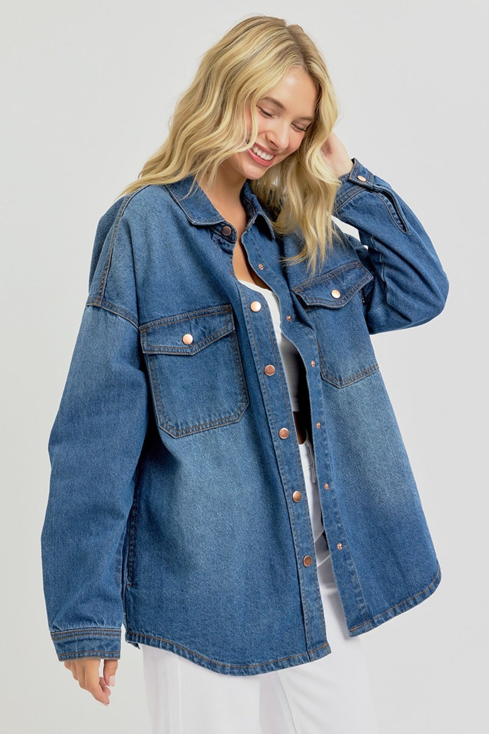 Snap Down Long Sleeve Denim"Shacket" Shirt Jacket