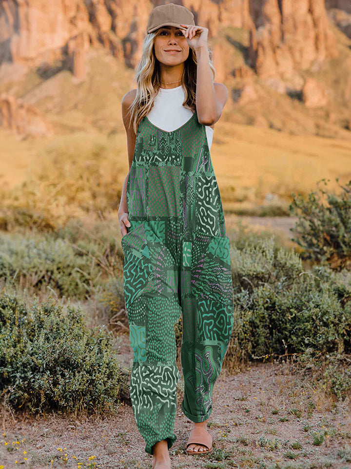 Print V-Neck Sleeveless Jumpsuit