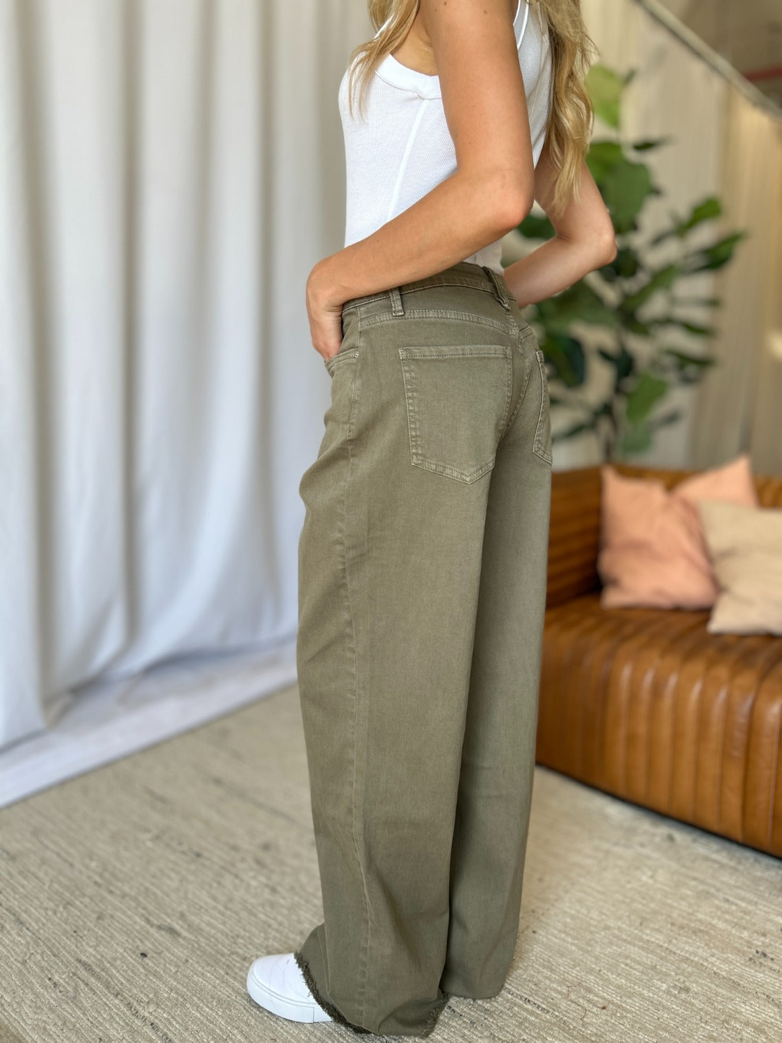 High Rise Garment Dye Wide Leg Jeans