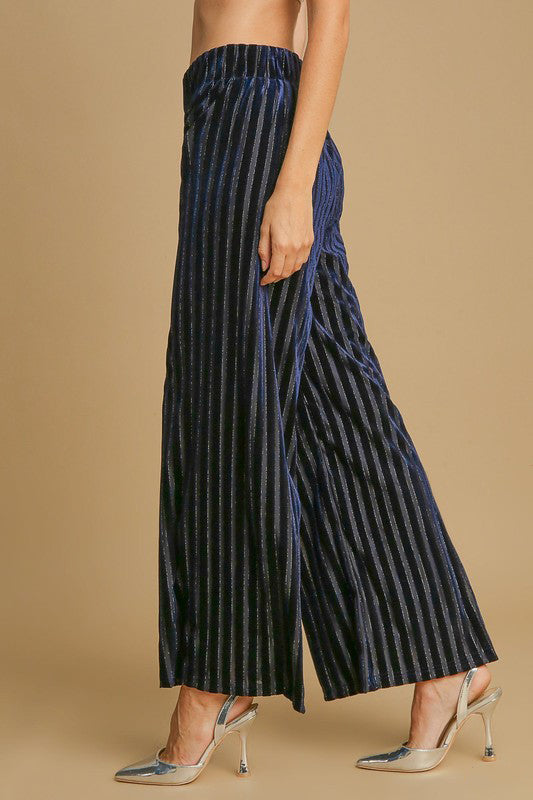 Striped Wide Leg Velvet Pants